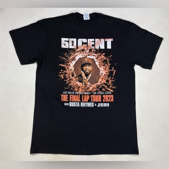 50 Cent The Final Lap Tour Graphic T-Shirt Men Large Black Short Sleeve Music - Picture 1 of 6
